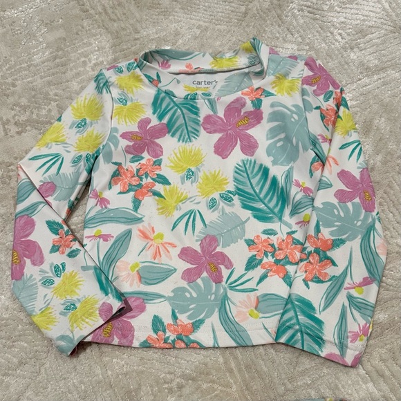 Carter's Tropical Floral Kids Rashguard Set - Pink, Yellow, Green - Picture 3 of 8